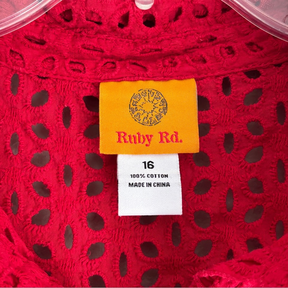 Ruby Rd. Red Eyelet Button Front Short Sleeves Co… - image 4